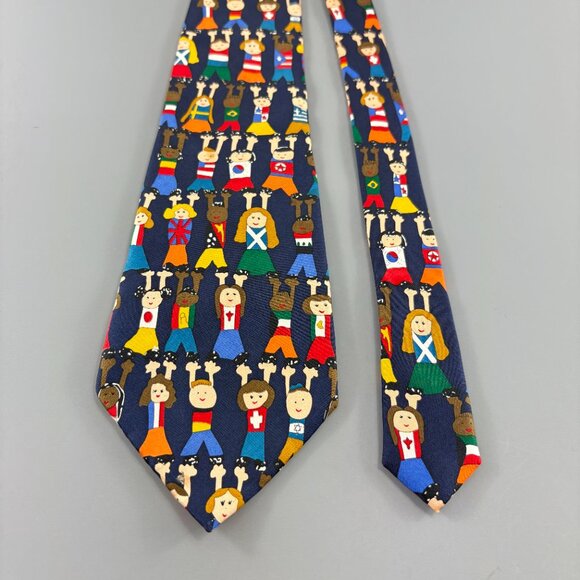 Save The Children Navy Blue w/ Children Men's Extra Long Tie 4" x 64" - Picture 2 of 4
